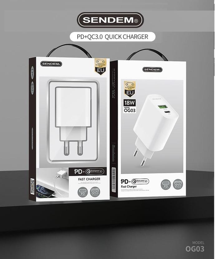 Cốc sạc nhanh PD QC3.0 20W Sendem OG03
