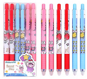Hộp 6 cây bút gel bấm xóa được Resun 0.5mm