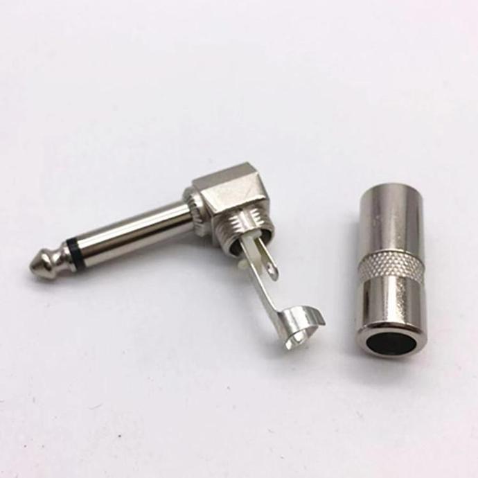 Đầu cắm chân hàn  dây âm thanh cho guitar, micro kim loại chữ L 6.35mm