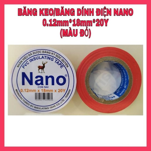 BĂNG KEO ĐIỆN, BĂNG DÍNH ĐIỆN NANO (0.12mm*18mm*20Y) - MÀU ĐỎ 1 cuộn