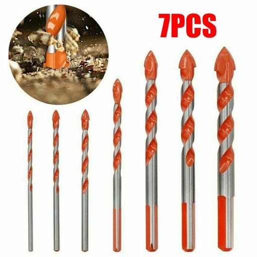Bộ 7 mũi khoan đa năng khoan đá, gạch, bê tông, gỗ, nhựa, sắt bao gồm các cỡ 3mm 4mm 5mm 6mm 8mm 10mm 12mm
