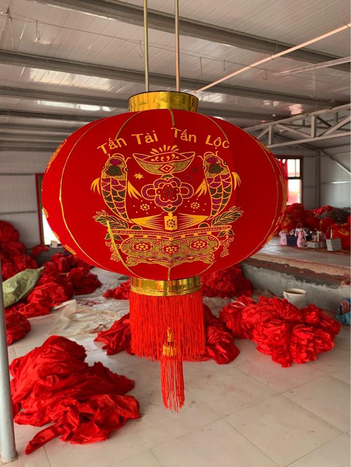 Đèn lồng vải nhung CHỮ TIẾNG VIỆT chưng tết, lồng đèn tết ,lồng đèn nhung đỏ, lồng đèn màu đỏ 80cm đường kính 55cm