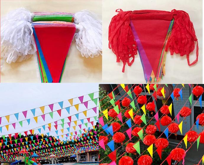 Cuộn Cờ Dây Cờ Đuôi Nheo Trang Trí Cỡ To Cờ Tam Giác Cho Lễ Hội, tết nguyên đán 18x25 cm 50m 100 lá cờ