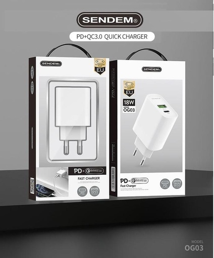 [WHNR95568A] Cốc sạc nhanh PD QC3.0 20W Sendem OG03