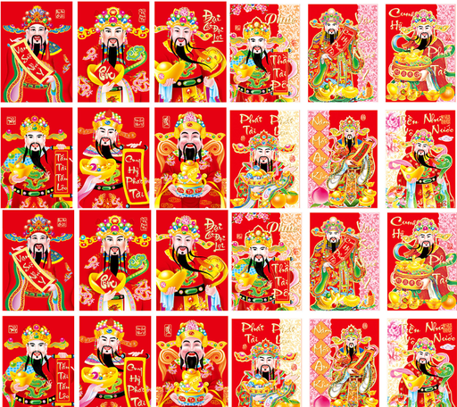 [WHNR0011259] Bao lì xì tết mạ màu vàng, bao lì xì ông thần tài túi 6 cái