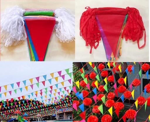 [WHNR0011275] Cuộn Cờ Dây Cờ Đuôi Nheo Trang Trí Cỡ To Cờ Tam Giác Cho Lễ Hội, tết nguyên đán 18x25 cm 50m 100 lá cờ